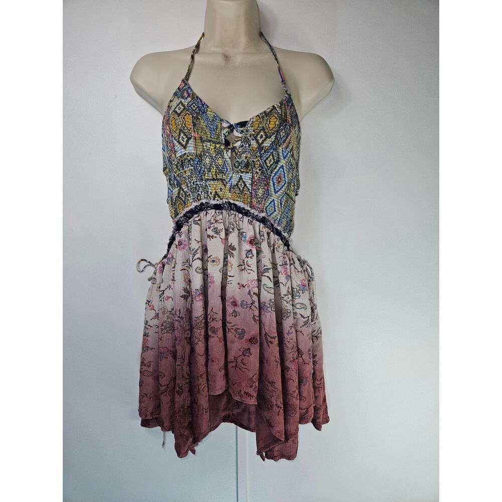 Gimmicks SZ S Bohemian tired peekaboo tank feminine floral mini dress - Picture 1 of 10